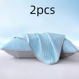 TEMU 2pcs 냉각 베개 커버, 부드럽고 통기성이 좋은 100% 폴리에스터, 우아한 파란색 및 베이지 패턴, 기계 세척 가능, 편안한 여름 수면 경험!