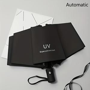 TEMU 여성용 자동 접이식 우산, 패션 블랙 듀얼 용도 야외 선샤인 8개 리브 디자인, 여행 및 비즈니스 여행에 적합, 데이, 아버지의 날, 크리스마스 선물