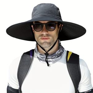 TEMU 남성용 와이드 브림 선햇, 조절 가능한 스트랩 및 백팩 - 하이킹, 낚시, 해변용 경량 여름 야외 햇 - 통기성이 좋은 폴리에스터, 휴가 스타일, 하이킹 장비
