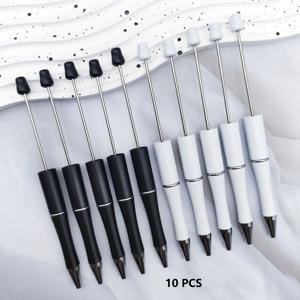 TEMU 10개 팩 컬러 플라스틱 비즈 펜, 블랙 잉크, 인체공학적 타원형 디자인, 리트랙터블 포인트, DIY 커스터마이징 스타일, 사무실 쓰기 및 수정 도구