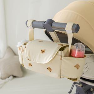 TEMU 1개의 만화 곰 디자인이 있는 유모차 패니어 백, PVC 소재, 필수 여행 기저귀 보관, 수유병 정리, 편리한 유모차용 엄마 가방