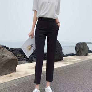 TEMU 2025 스타일 블랙 슬림핏 하이웨스트 레그 팬츠 - 봄/여름 캐주얼 슈트 트라우저, 드레이프 이펙트 여성용