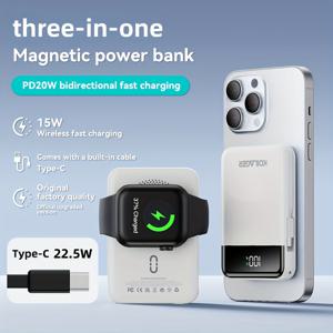 TEMU 10, 대용량, 내구성이 뛰어난 내장 케이블, 초고속 충전 (15W/PD20W/USB22.5W)으로 for iphone 13Pro/14/15/16 Max 및 손목폰을 위한 휴대용 모바일 전원 공급 장치|보조배터리|보조배터리20000