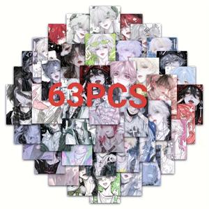TEMU 63개 애니메이션 고양이 스티커 - 색다른 인공적인 머리 디자인, 매트 피니시, 합성 종이, 노트북 및 데스크톱 장식에 이상적