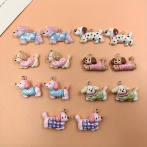 TEMU 귀여운 강아지 참 장식 14개 세트 주얼리 만들기용 - 컬러풀 패턴의 카와이 레진 펜던트, DIY 귀걸이 및 열쇠고리 액세서리, 애완동물 사랑하는 사람을 위한 완벽한 선물, 귀여운 동물 참 | 광택 마감