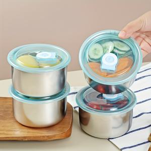 TEMU YUHUPHYLLIC 스테인리스 스틸 식품 보관 용기 4개 세트 - 밀폐 방수 뚜껑 포함, 신선한 과일·채소·고기 및 남은 음식용 재사용 가능한 직사각형 미들프 컨테이너 - 깔끔한 주방 정리용 플립탑 용기