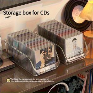 TEMU 투명 PET 컴팩트 디스크 (CD) 보관함 - 음악 앨범, 바이닐 레코드 및 테이프용 사각 정리함 - 수집가용 내구성 데스크탑 전시 케이스, 가정 및 사무실 사용