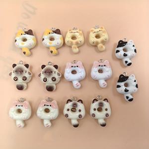 TEMU DIY 주얼리 만들기용 귀여운 동물 고양이 매력 14개 세트 - 곰, 소, 판다 & 말 디자인의 큐티 레진 펜던트, 귀걸이 및 키체인 공예 재료, 선물용 | 광택 마감 | 광택 있는 레진 소재