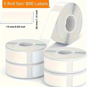 TEMU 800팩 화이트 라벨, 15x30mm 내열 방수 테이프, P12, P15, D30 휴대용 라벨 프린터 호환 가능, 상자당 160롤, 사무용품, 범용 라벨