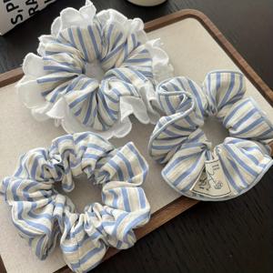 TEMU 봄/여름용 블루 앤 화이트 레이스 대장형 헤어링 3개 세트, 발레 스타일 신선한 한국식 여성 패션 머리띠