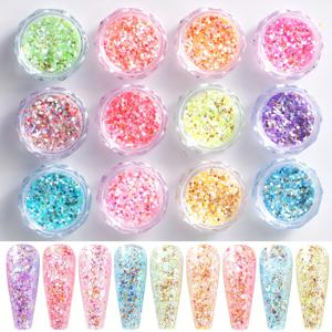 TEMU 12pcs 머메이드 아이리스센트 3D 네일 글리터 파우더 세트 스파클리 DIY 네일 아트 홀로그래픽 미세한 날개 모양의 글리터 파우더