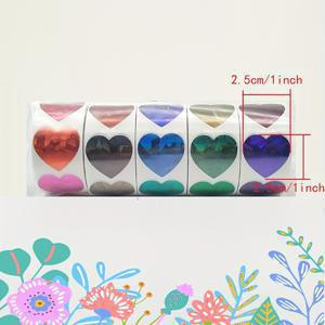 TEMU 1000개 스티커 (5롤) 1인치 하트 홀로그래픽 레이저 컬러 러브 스티커 - 고품질 PVC 자가접착, 재사용 가능 & 쉽게 찢어지는 리워드, 행동 차트, 플래너, 교사 용품 - 반짝이는 판타지 테마, 핑크, 블러시 & , 멀티컬러 하트, 플래너 장식용 스티커