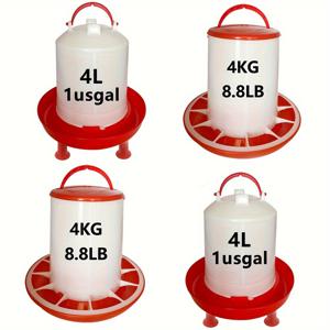 TEMU 4팩 가금 사료 공급품, 8.8lb & 4L 용량, 내구성 폴리프로필렌 병아리 먹이통 및 물통 세트, 매달아 사용 가능, 전기 불필요, 닭, 오리, 거위, 메추리에 적합