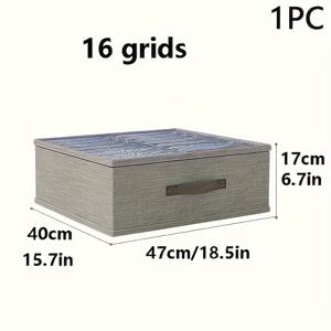 TEMU 1pc 현대적인 회색 옷 보관 상자, 16개의 구획, 옷장용 드로어 스타일 정리함, 공간 절약형 인조 데님 컨테이너, 손잡이 기능, 향수 없는 폴리에스터 섬유