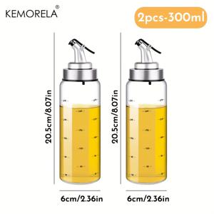 TEMU KEMORELA 유리 오일 디스펜서 2개 세트 - 측정값이 있는 올리브 오일 및 식초 병, 누출 방지, PVC 무함유, 베이킹 및 요리용 둥근 주방 가제트