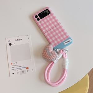 TEMU 삼성 갤럭시 Zfilp6용 한국어 ins 핑크 체크무늬 문자 적합 zfilp5 모바일 폰 케이스 간단한 소프트 케이스 zfilp4 소녀 팔찌 개성 커플