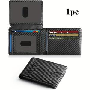 TEMU 남성용 초박형 RFID 차단 지갑 - 슬림한 탄소 섬유 디자인, 다중 카드 슬롯, 일상적인 사용을 위한 이중 접이식 가죽 디자인, ID 창