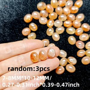 TEMU DIY 주얼리 만들기용 5A 천연 선스톤 오벌 바레 스톤 링 페이스 3개 세트 - 스타일 반투명 오렌지-갈색 돌, 반지 및 펜던트, 귀걸이 비즈에 적합