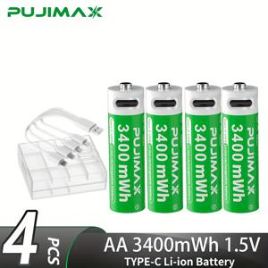 TEMU PUJIMAX 1.5V AA 3400mWh 리튬이온 충전식 배터리 - 빠른 충전, 안정된 전압, 원격 제어, 산업 도구, 무선 마우스, 도어락, 손전등 등에 이상적 - 저장 케이스, 야외 가스 스토브, 알람 시계, 팬 전원, 야외 전원源 포함 - 소형 배터리 - 안전한 배터리 보관 공간