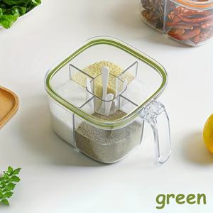 TEMU 1pc 대용량 조미료 상자, 스푼과 핸들이 있는 밀봉 조미료 상자 세트, 뚜껑이 있는 두꺼운 PET 방습 스파이스 저장 용기, 다중 컴파트먼트 주방 정리 상자, 소금, MSG, 설탕, 페퍼 저장에 적합, 식품 등급 가정용 조미료 저장
