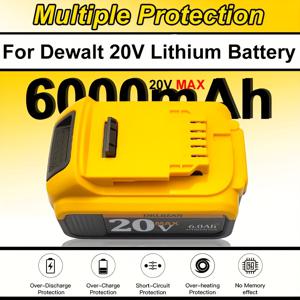 TEMU 고용량 6.0Ah 대체 배터리, Dewalt 20V Max 전동 공구에 적합 Dewalt 20V XR Max 리튬 이온 배터리 시리즈 DCB200, DCB205, DCB206, DCB207, DCB204, DCB201, DCB200, DCB209, DCD/DCF/DCG에 적용