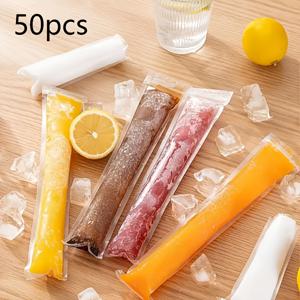 TEMU 50개 아이스 캔디 몰드, 홈메이드 스낵용 일회용 얼음 팝백, 스무디, 요거트, 주스 및 소다 - 여름 주방 필수품