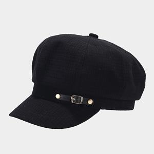 TEMU 1개 여성용 팔각형 베레모 모자 조절 가능한 스트랩 & 메탈릭 버클 - 와이드 브림, 100% 폴리에스터, 손세탁 전용, 봄/여름 캐주얼 아웃도어 패션 액세서리 (블랙/브라운/베이지), 스타일리시한 얼굴 커버링, 우아한 디테일 디자인, 질감 있는 원단