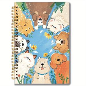 TEMU 귀여운 강아지 만화 스파이럴 노트북 1개 - 5.5x8.3인치, 50페이지, 둥근 모서리, 하드 커버에 재미있는 개와 고양이 일러스트레이션, 다이어리, 사무용품 및 일상 사용에 완벽함, 창의적인 저널링 | 장난기 있는 일러스트레이션 | 둥근 모서리 디자인, 귀여운 노트북