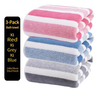 TEMU 3pcs 대형 욕실 타월 세트, 아름다운 줄무늬, 100% 폴리에스터, 경량, 짠, 현대 스타일, 길쭉한 모양, 120gsm, 데이 및 부활절 선물 선택과 함께