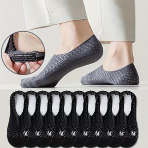 TEMU 10쌍 NCDATE 남성용 통기성 미끄럼 방지 양말, 아치 지지대 및 환풍 구멍 디자인 - 비즈니스 캐주얼, 스포츠, 캐주얼 복장용 고품질 인비저블 양말 (검정, 흰색, 카키, 연한 파랑, 민트 그린) | 단순 패턴의 내구성 있는 양말 소재