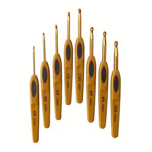 TEMU 8pcs 에르고노믹 크로셰 후크 세트 - 부드러운 손잡이로 가볍고 튼튼한 알루미늄, 금색, 뜨개질 및 크로셰 프로젝트에 이상적, 스티치 마커 및 바늘 포함, 크로셰 액세서리
