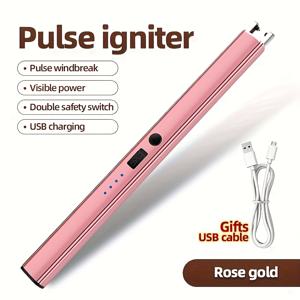 TEMU USB 충전식 펄스 점화기 - 방풍, 무화염 양초 & BBQ 라이터 (이중 안전 스위치, 내구성 있는 금속 구조), 아로마테라피 양초, 가스레인지, 캠프파이어에 적합, BBQ 라이터|모던 양초 홀더|내구성 있는 금속 라이터