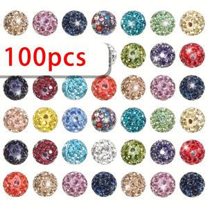 TEMU 100개 스파클링 라인스톤 디스코 볼 비즈, 10mm 빛나는 스페이서 비즈 DIY 보석 만들기, 장식, 목걸이 및 귀걸이 공예 장식, 비즈 용품