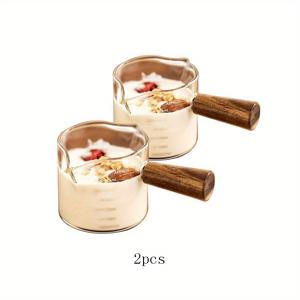 TEMU 나무 손잡이가 있는 투명 유리 컵 75ml - 듀얼 스파우트 트리플 보일러 밀크 컵, 커피 및 차용 전자레인지 안전, 화이트, 바리스타 장비, 현대 주방 도구, 클리어 글라스웨어