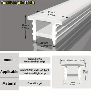 TEMU 16.4ft/5m 실리콘 LED 디퓨저, 인테리어용 유연 스트립 라이트 커버 플레이트, 화이트 10x10/12x12/14x14mm DIY 네온 로프 조명 설치 채널 (6-10mm)