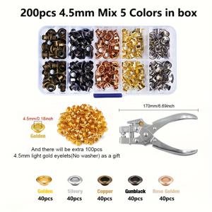 TEMU 보석 만들기 도구 300개 세트, 4.5mm(내경) 혼합 색상 아이렛 박스 포함, 가방, 벨트, 신발, 의류용 아이렛 그로멧 설치 플라이어 (선물로 100개의 4.5mm 아이렛 제공), 공예