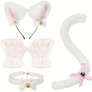 TEMU 5/6PCS 여성용 고양이 코스튬 세트 - 귀, 꼬리, 칼라 및 장갑 포함 - 할로윈, 카니발, 가면무도회 및 귀여운 키티 테마 이벤트에 완벽
