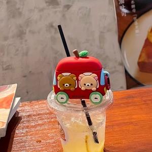 TEMU 귀여운 만화 곰 자동차 에어팟 케이스 - 곰과 자동차 디자인의 부드럽고 미끄럼 방지, 무선 이어폰 홀더, 6.8cm x 7.5cm, 에어팟 홀더용 | 재미있는 디자인 | 내구성 있는 케이스