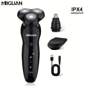 TEMU 3-in-1 남성용 전기 면도기, LED 디스플레이 충전식 면도기, 3개 블레이드 헤드 회전형 트리머 (코털 정리기 & 턱수염 정리기), USB 충전 가능, 완전 세척 가능, 아버지의 날을 위한 완벽한 선물