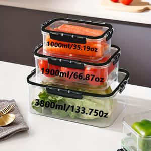 TEMU 3개 세트 35.19+66.87+133.75oz PET 밀폐 용기, 투명 다용도 보관통 - 과일, 고기, 곡물, 채소용 재사용 가능한 냉장고 정리함 & 캠핑 식품 운반 및 저장용