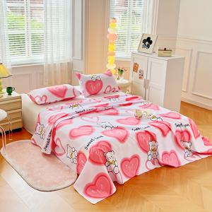 TEMU 1pc 러브 베어 침구 세트 부드러운 빛 베이지-친화적인 침실 장식과 테이블 클로스 소파 장식 여행 야외 잔디 매트 호텔 학교 기숙사. 농촌 스타일. 기계 세척 가능. 베개 커버는 포함되지 않습니다.