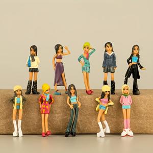 TEMU 10개 애니메이션 스타일 PVC 소녀 인형, 미세 풍경용 색다른 플라스틱 조각품, 케이크 탑퍼, 모델 집 액세서리, 새해 장식, 전기 필요 없음