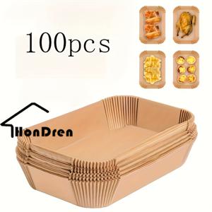 TEMU 100개 직사각형 일회용 에어 프라이어 라인어 - 건강한 요리용으로 적합한 식품 안전한, 붙지 않는 종이, 에어 프라이어, 오븐, 전자레인지에 적합, 휴일 요리와 일상적인 주방 사용에 이상적, 주방 편의 | 투명 라벨 디자인 | 식품 안전한 종이