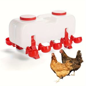 TEMU 대용량 10L≈20캐티 물) 이중 행 독립 가금류 급수기, 자동 닭 급수기, 10개의 물컵 및 스탠드 다리 포함, 병아리, 오리, 메추리, 비둘기에도 적합