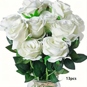 TEMU 13피스 리얼 터치 패브릭 장미 부케 - 집, 사무실, 정원, 결혼식 장식용 생동감 있는 인공 장미 - 데이 및 휴일 축하에 완벽, 인공 장미, 패브릭, 부케, 장식