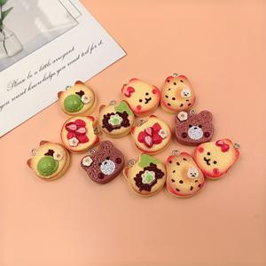 TEMU 12개 귀여운 동물 & 빵 레진 참 - 귀여운 토끼, 곰, 고양이 등 - DIY 키체인, 귀걸이 & 보석 제작용 플랫백 펜던트, 귀걸이 구성품 | 환상적인 펜던트 | 상세한 일러스트레이션, 동물 보석