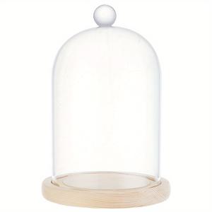 TEMU 1pc 우아한 유리 돔 디스플레이 케이스 - 나무 베이스가 있는 클로체 벨 주라리 테라리움 - 보존된 꽃, 옥수수 실, 보석 포장 및 공예 전시 - 143x217mm
