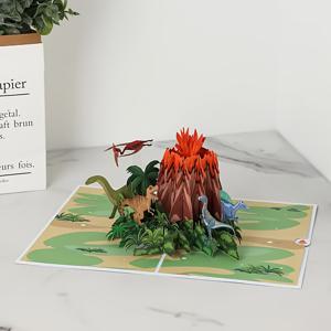 TEMU 1pc 3D Pop-Up 공룡 및 화산 분출 카드 - T-Rex, 트리케라톱스, 그리고 푸른 녹색으로 빛나는 선사 시대 장면 - 생일 및 휴일 선물, 파티 초대장, 어린이를 위한 엔터테인먼트, 휴일 인사 카드 | 밝은 일러스트레이션 | 내구성 있는 종이, 공룡 선물