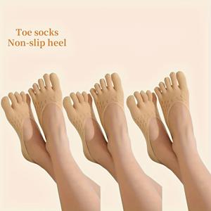 TEMU 여성용 투명 발가락 양말 3켤레 - 실리콘 미끄럼 방지 뒤꿈치 보호대 포함, 통기성 메쉬 폴리에스터 보트 양말, 하이힐 및 신발용 얇은 로우컷 앵클 양말, 여름용 편안함, 세탁 가능 (베이지/화이트/블랙), 소프트 패브릭, 캐주얼 착용