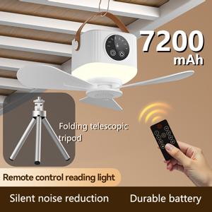 TEMU 7200mAh 휴대용 스마트 천장 선풍기 - LCD 디스플레이 & 리모컨, USB 충전식 4단계 조절 가능, 타이머 기능, 야간등 포함, 벽걸이형 실내/야외 사용 (거실, 침실, 캠핑), 내구성 플라스틱 바디|타이머|실링팬|벽걸이선풍기